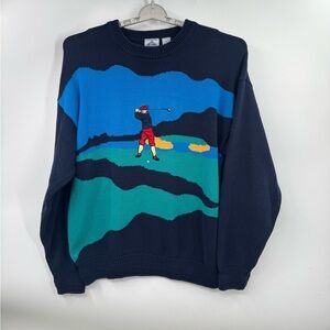 Cambridge Classics Sweater Mens XL Blue All Over Print Golf 90s Graphic VTG
